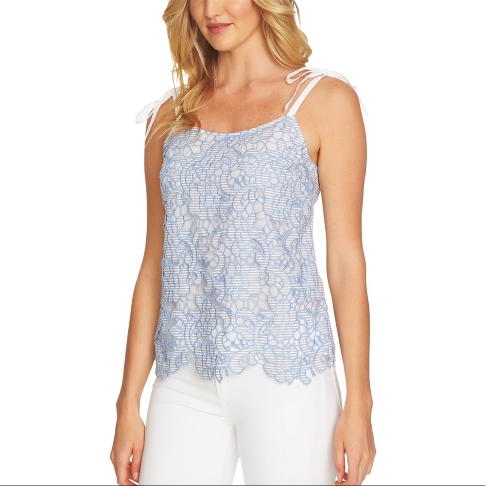 CeCe Embroidered Lace Tie Tank Top Size Large New